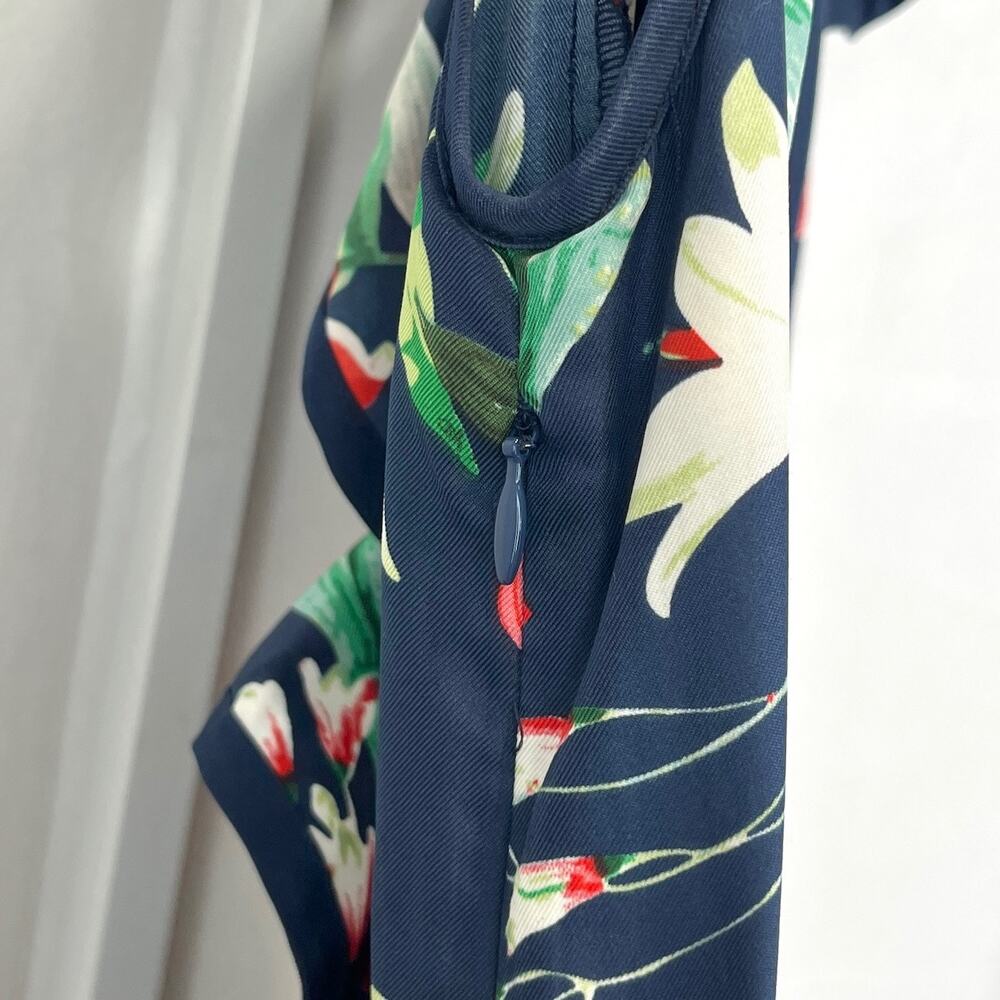 KAREN WALKER Hi There Sz 10 Anthropologie Hibiscus Floral Wrap Dress Blue Multi - Picture 8 of 10